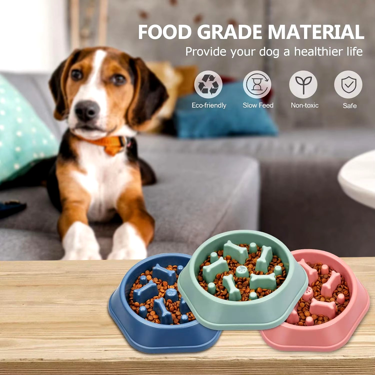 Dog Bowl Slow Eat Bowl for Dogs Small Medium PP Plastic Dog Slow Feeder Bowl Pet Food Dish Anti-Choking Plate for Dog Anti-Slip