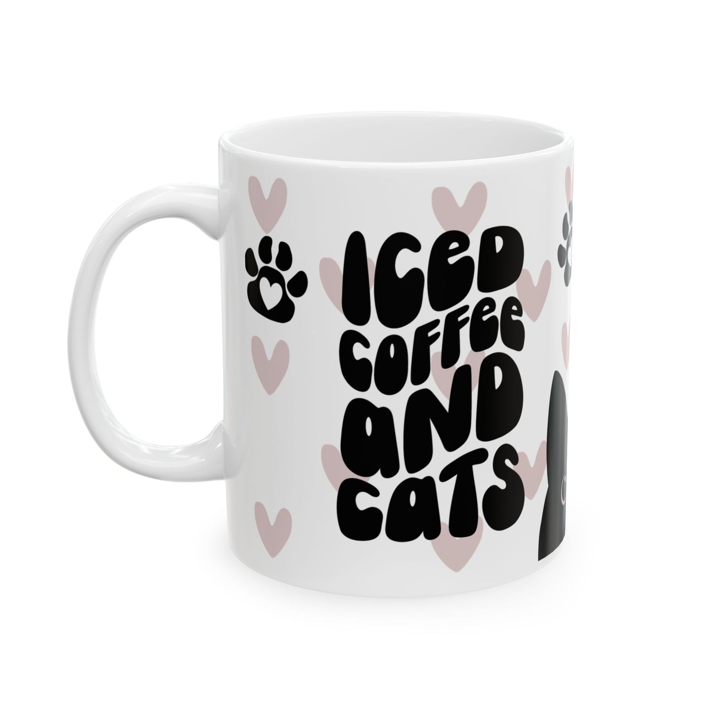 Ceramic Mug, (11oz) Iced Coffee and Cats