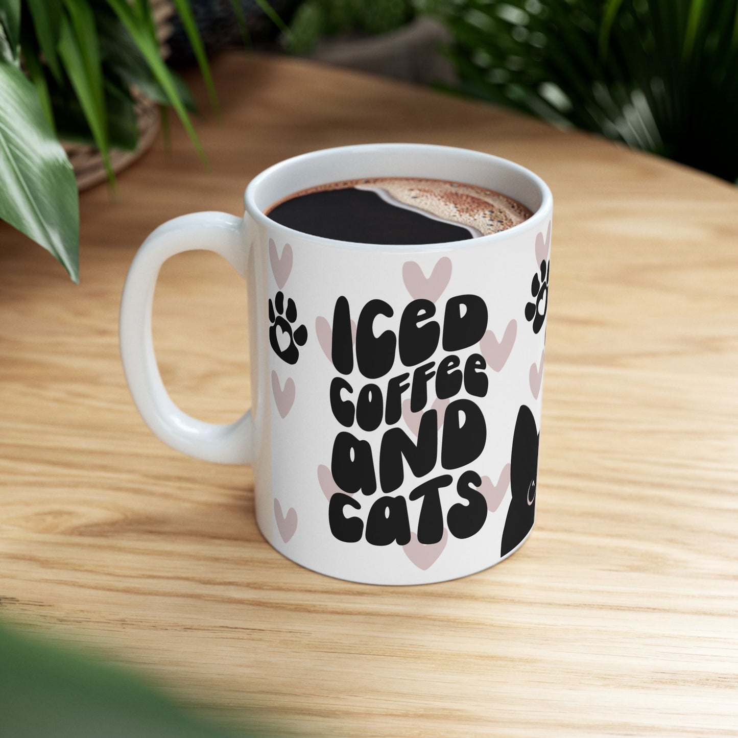 Ceramic Mug, (11oz) Iced Coffee and Cats