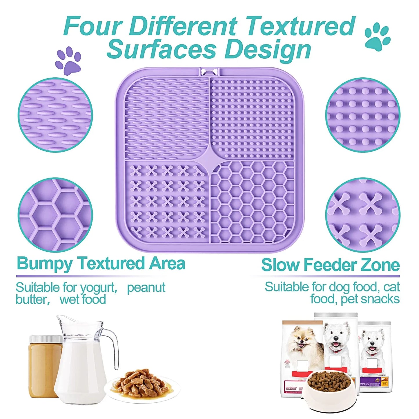 Licking Mat for Dogs & Cats with Suction Cups, Dog Peanut Butter Lick Pads for Boredom Reducer, Perfect for Bathing Grooming, 2 Pack 