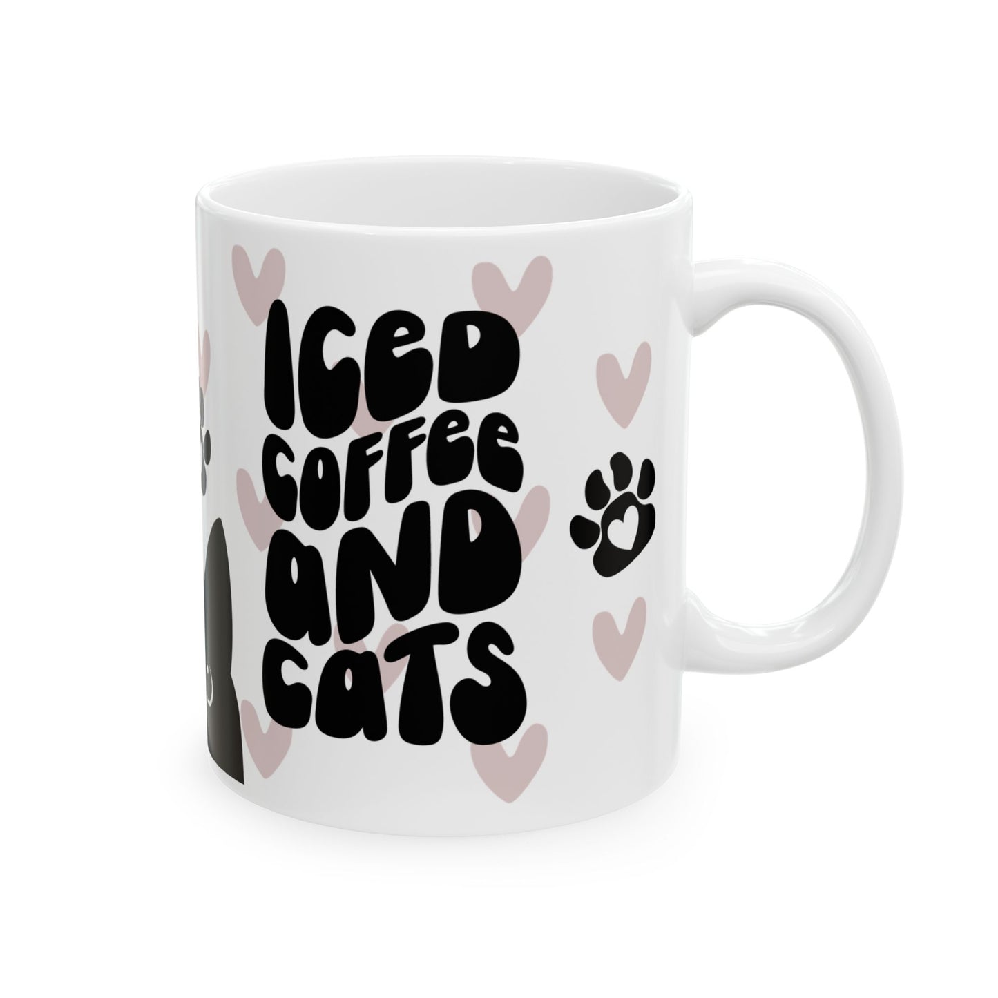 Ceramic Mug, (11oz) Iced Coffee and Cats